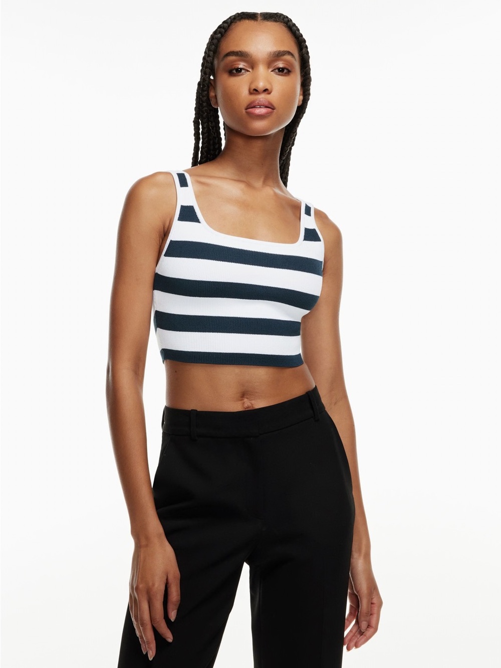 Babaton Sculpt Knit Squareneck Cropped Tank 2XS Stripe
